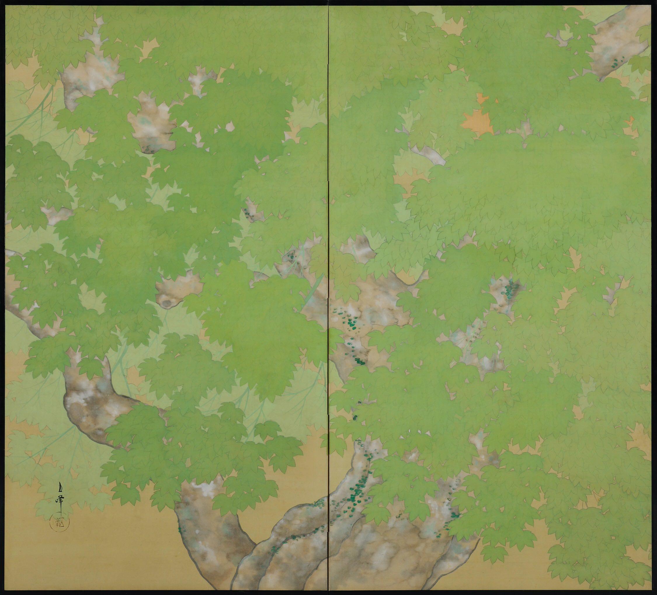 Early 20th Century Pair of Japanese Folding Screens, Deer Under Maple Trees In Good Condition For Sale In Kyoto, JP