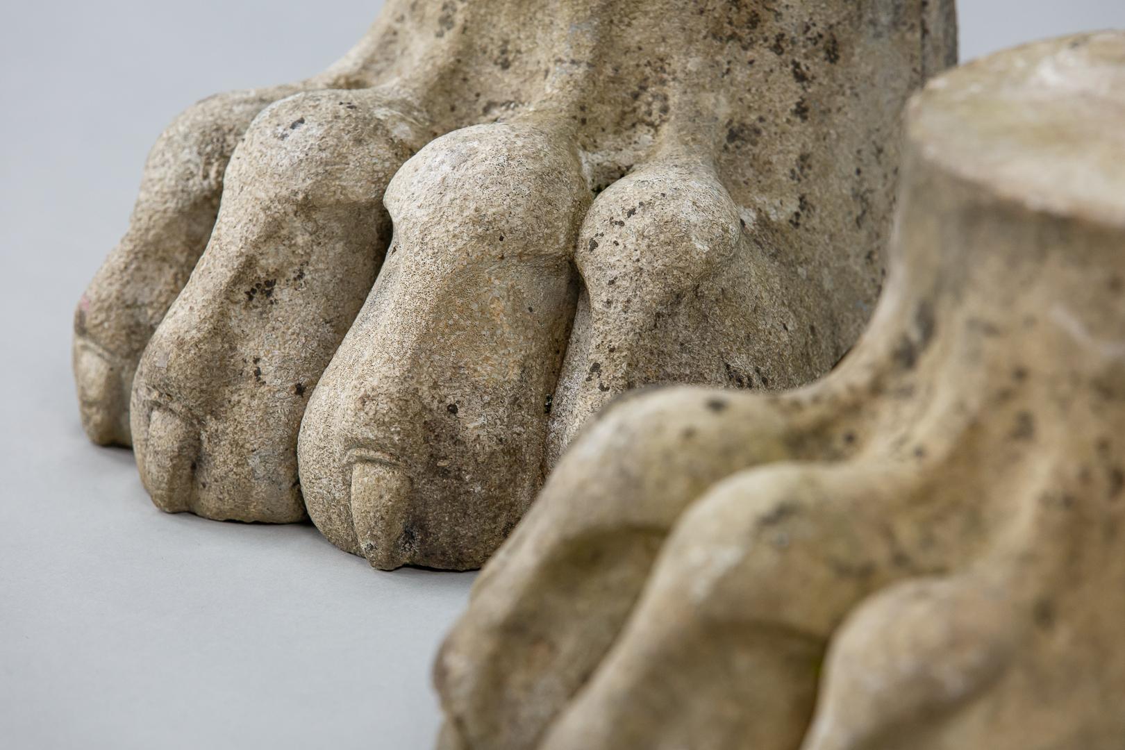 French Early 20th Century Pair of Large Carved Lion Paw Lamps