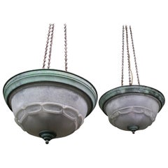 Antique Early 20th Century Pair of Large Neoclassical Style Plafonnier Pendants Lights