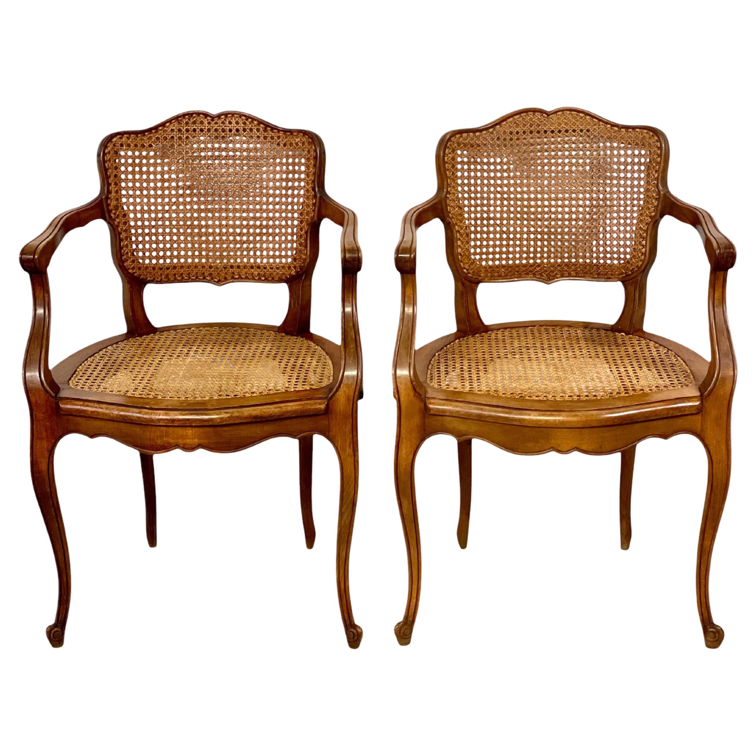 Early 20th century Pair of Louis XV Style Caned Fauteuils