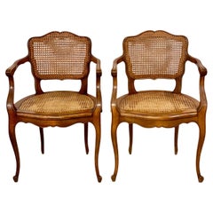 Early 20th century Pair of Louis XV Style Caned Fauteuils