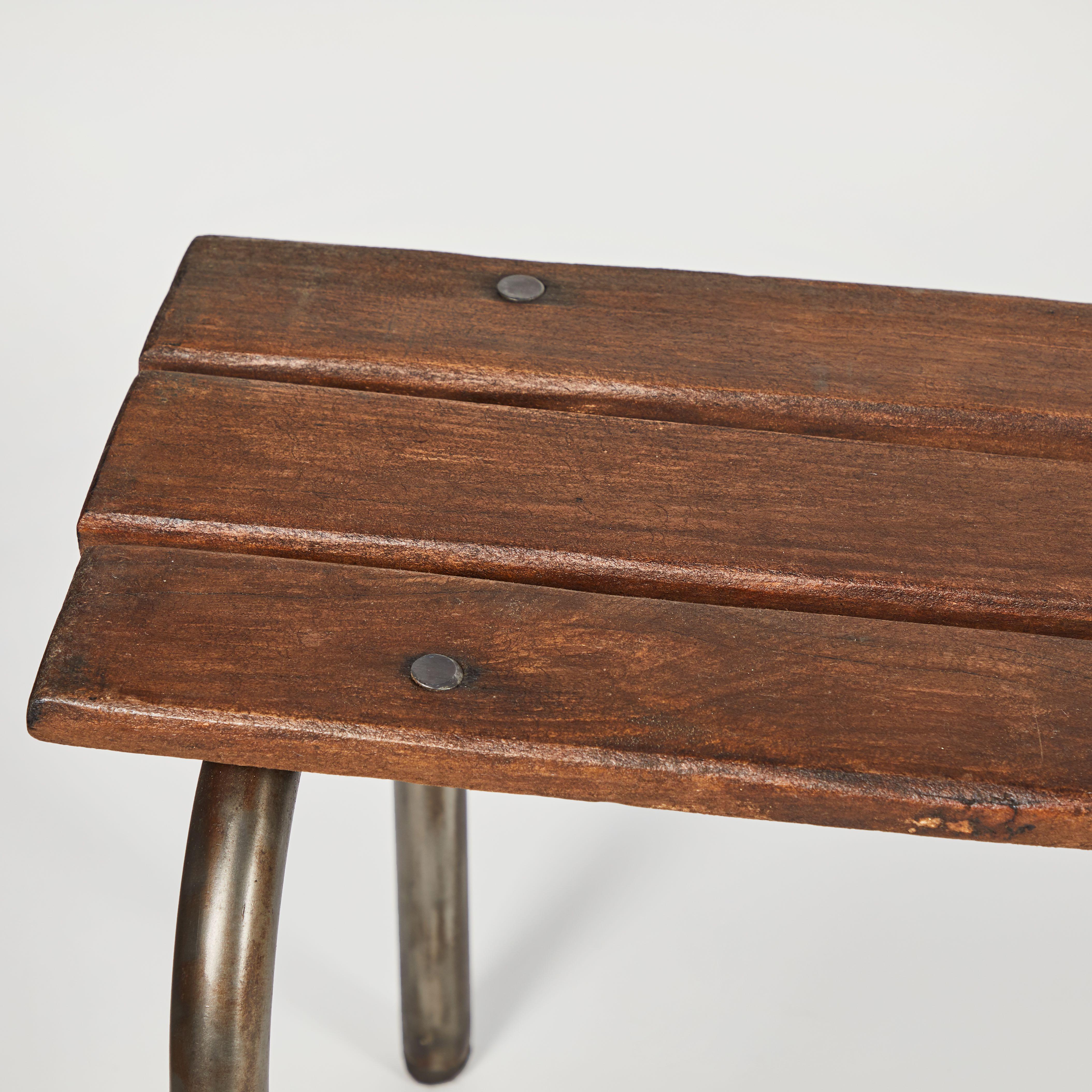 Rustic Early 20th Century Metal and Wood Bench from France