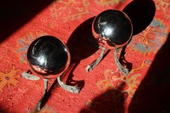 Early 20th Century Pair of Mirror Witches Balls on Bronze Stands