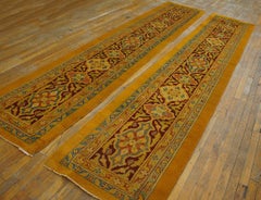Beautiful Pair Red Background & Medallions Antique Indian Agra Hallway Runners