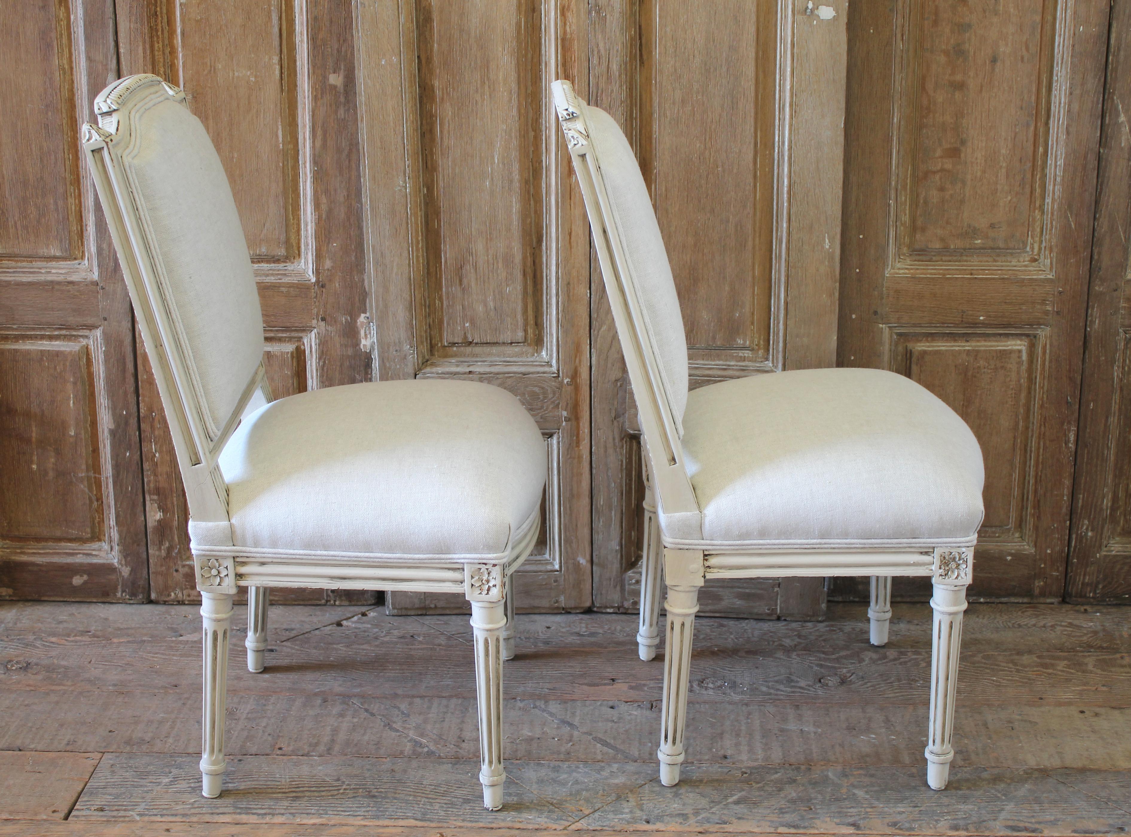 Early 20th Century Pair of Painted and Upholstered Louis XVI Style Childs Chairs 7
