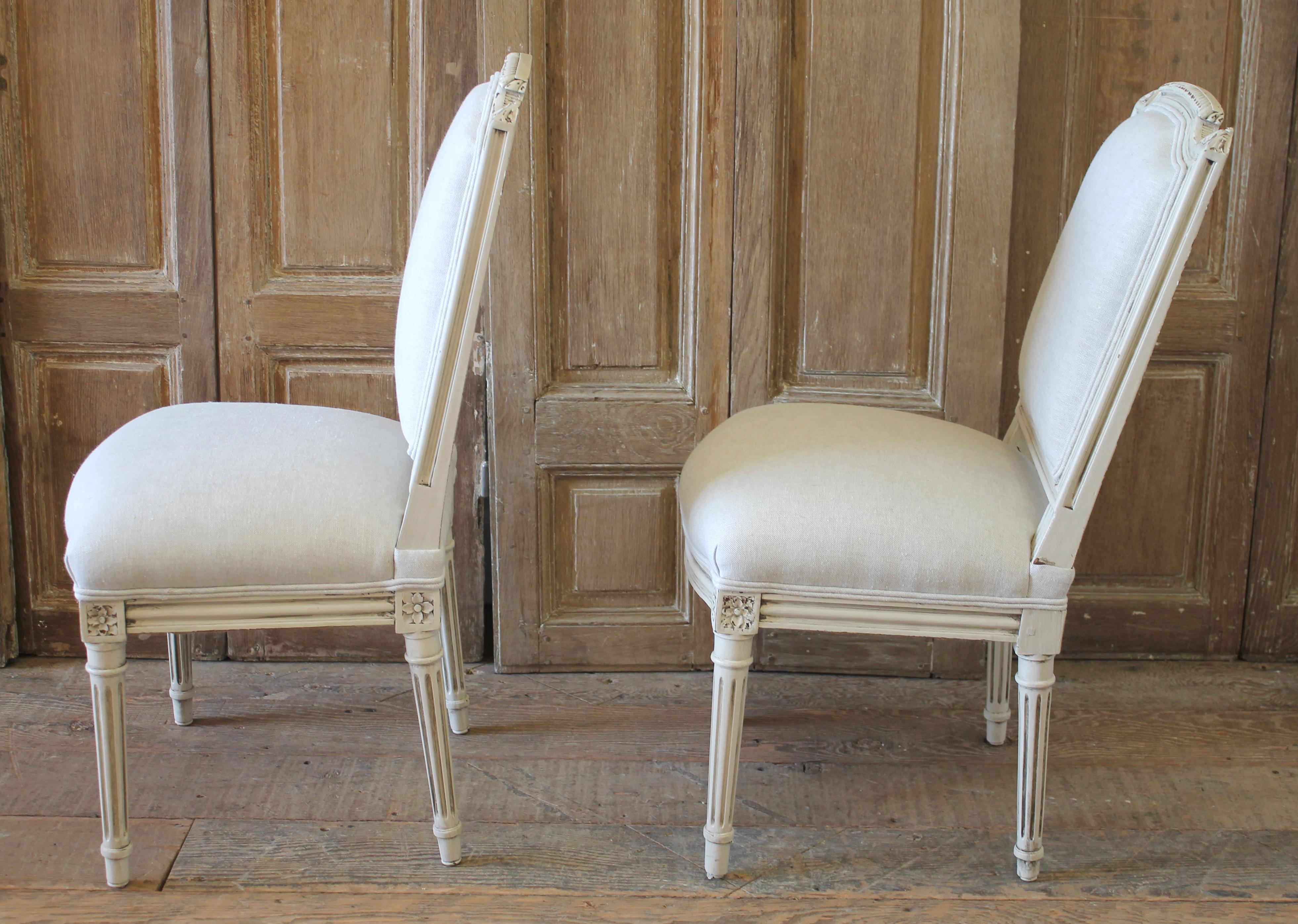 Early 20th Century Pair of Painted and Upholstered Louis XVI Style Childs Chairs 8