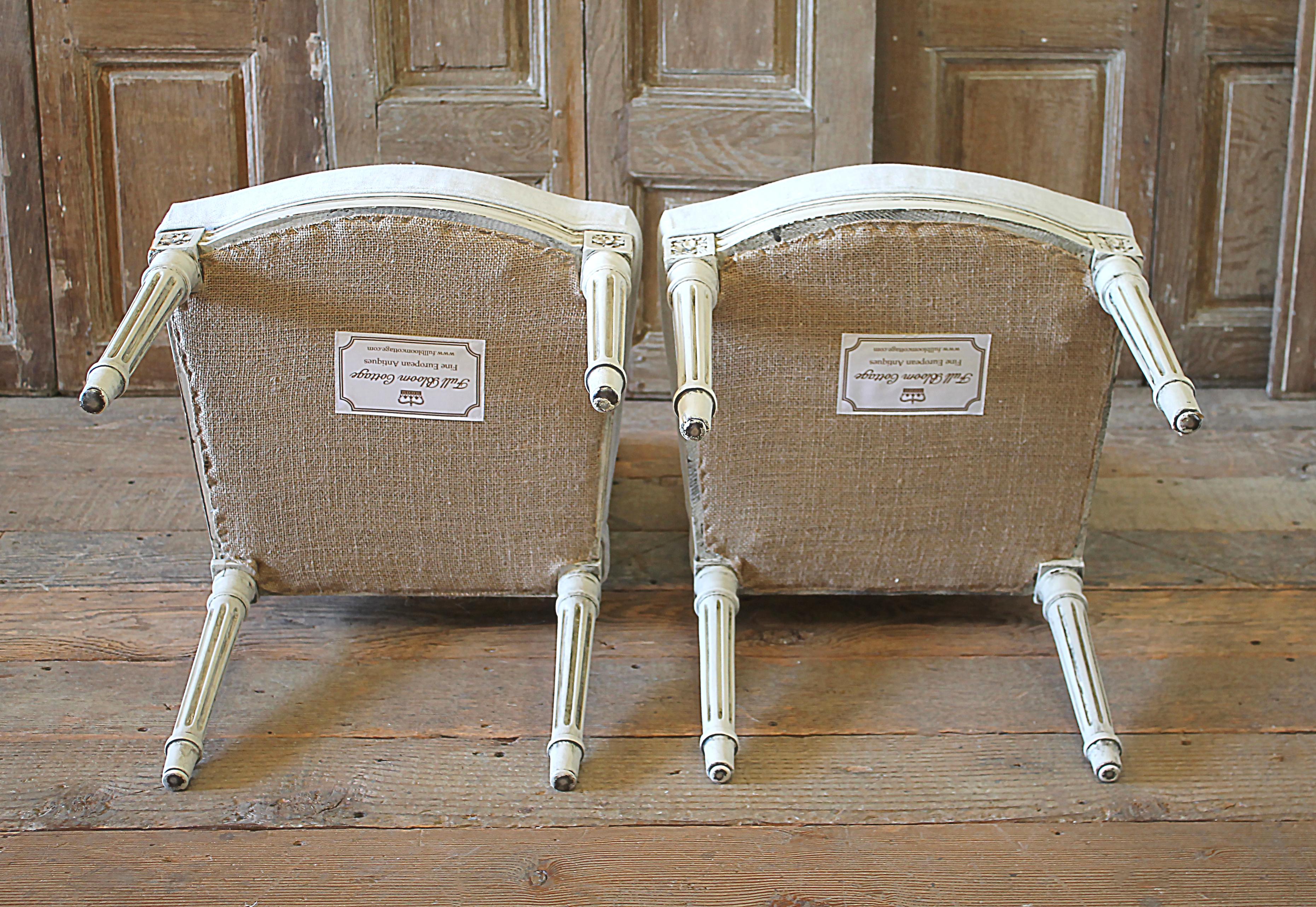 Early 20th Century Pair of Painted and Upholstered Louis XVI Style Childs Chairs 10