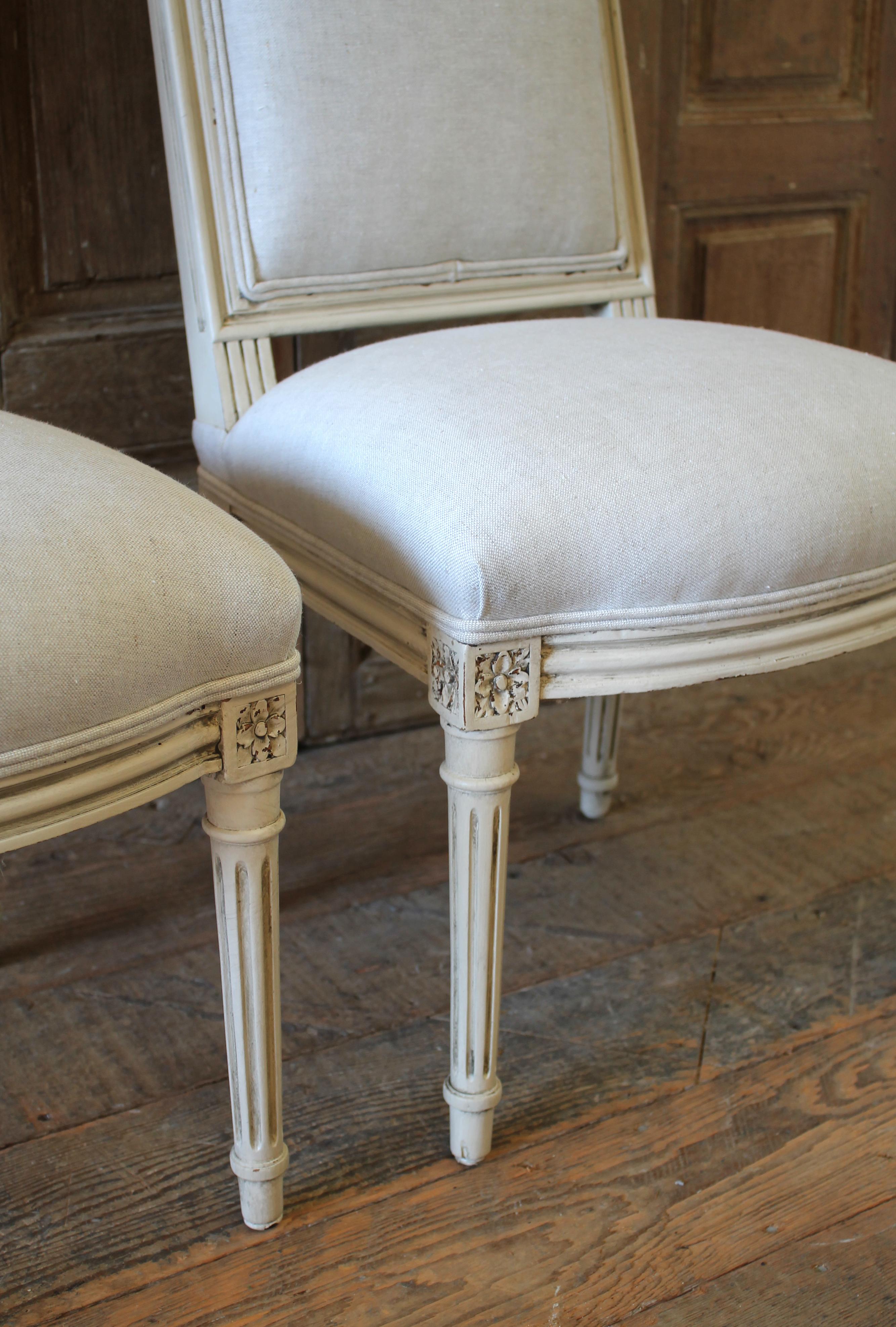 Early 20th Century Pair of Painted and Upholstered Louis XVI Style Childs Chairs 3