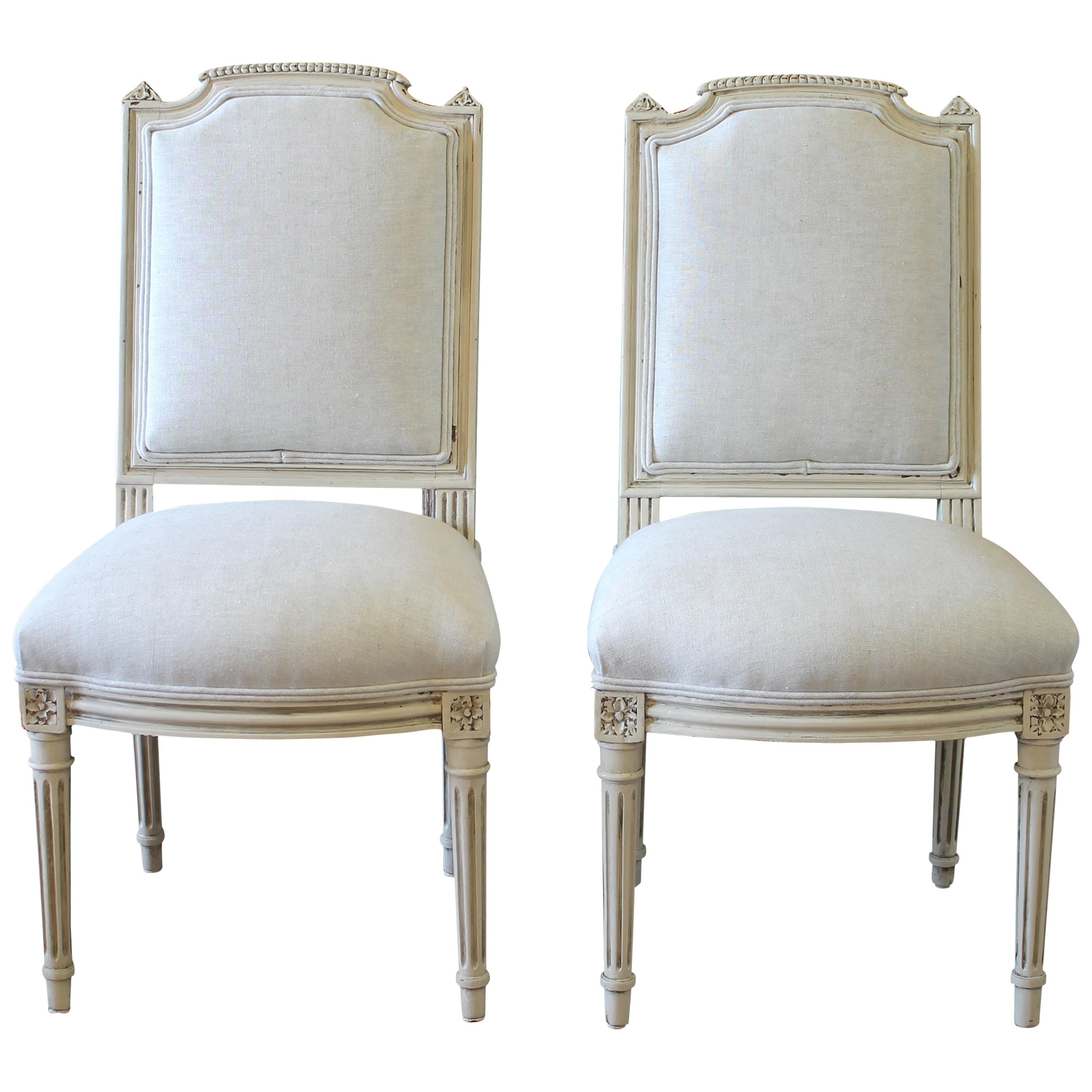 Early 20th Century Pair of Painted and Upholstered Louis XVI Style Childs Chairs