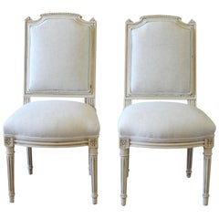 Early 20th Century Pair of Painted and Upholstered Louis XVI Style Childs Chairs