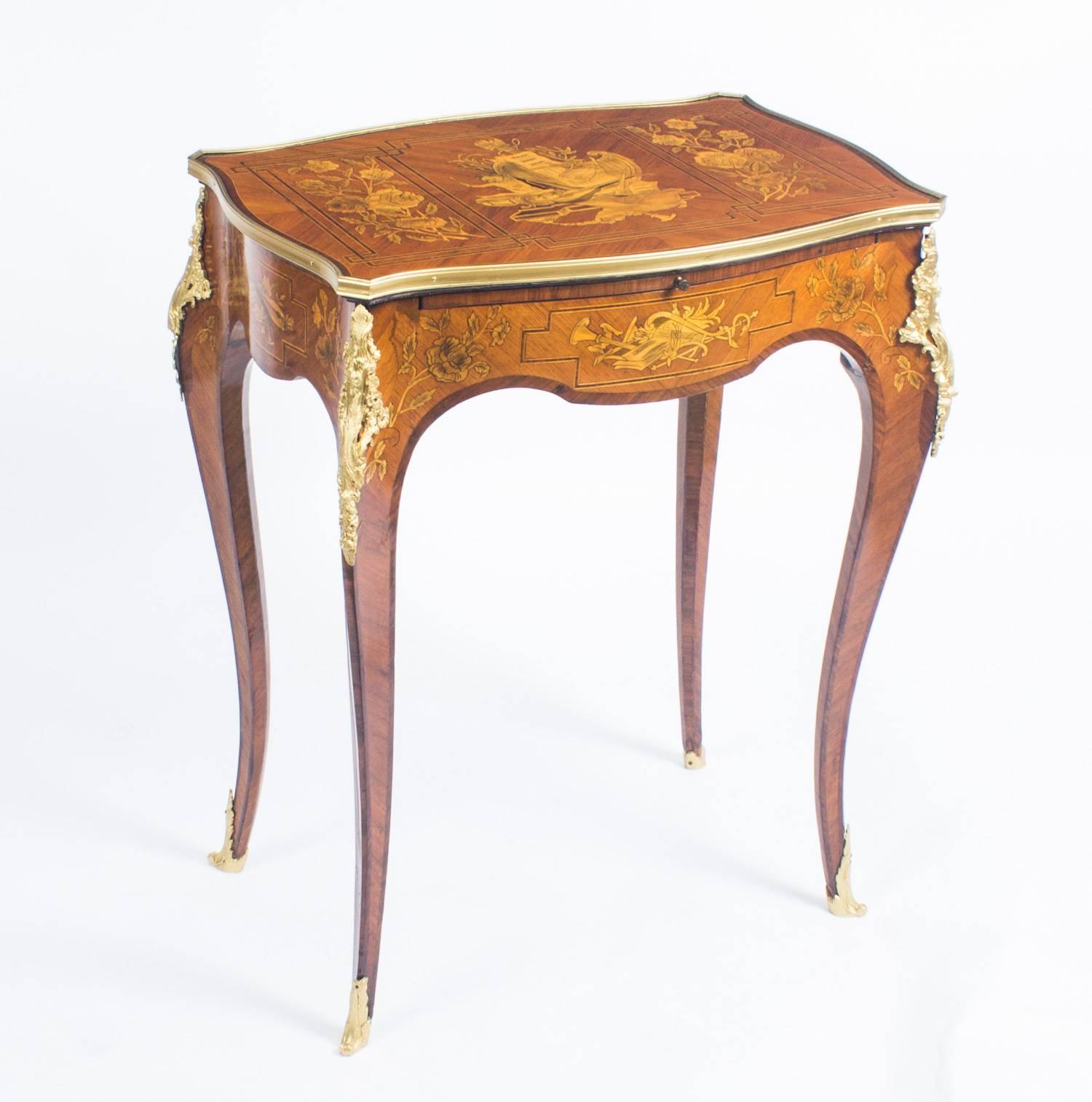 French Early 20th Century Pair of Parquetry and Ormolu-Mounted Occasional Tables
