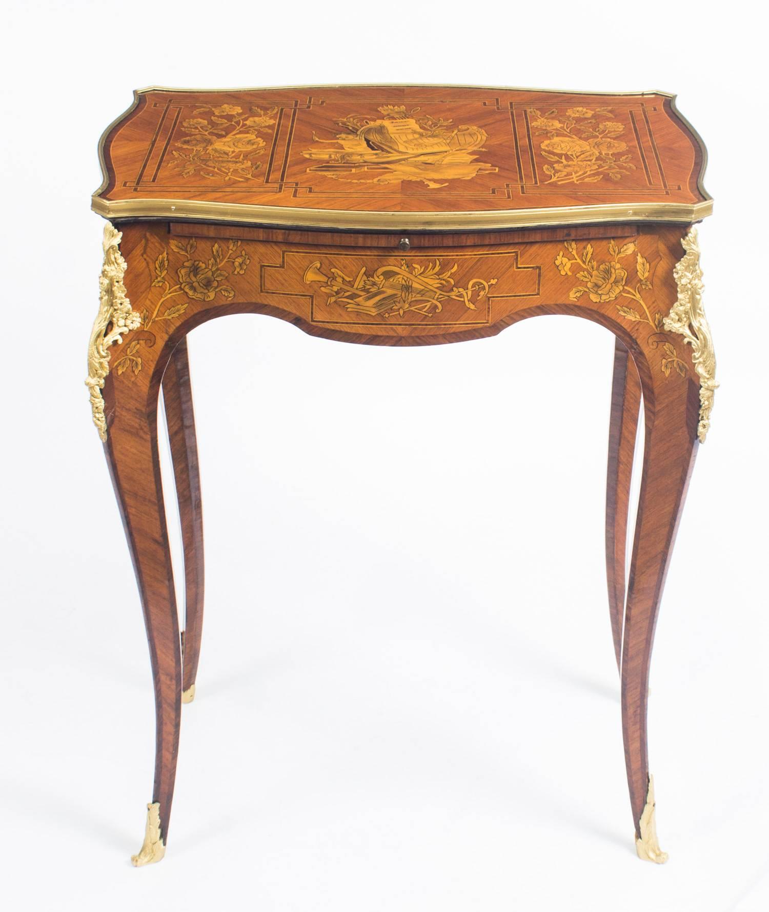 Marquetry Early 20th Century Pair of Parquetry and Ormolu-Mounted Occasional Tables
