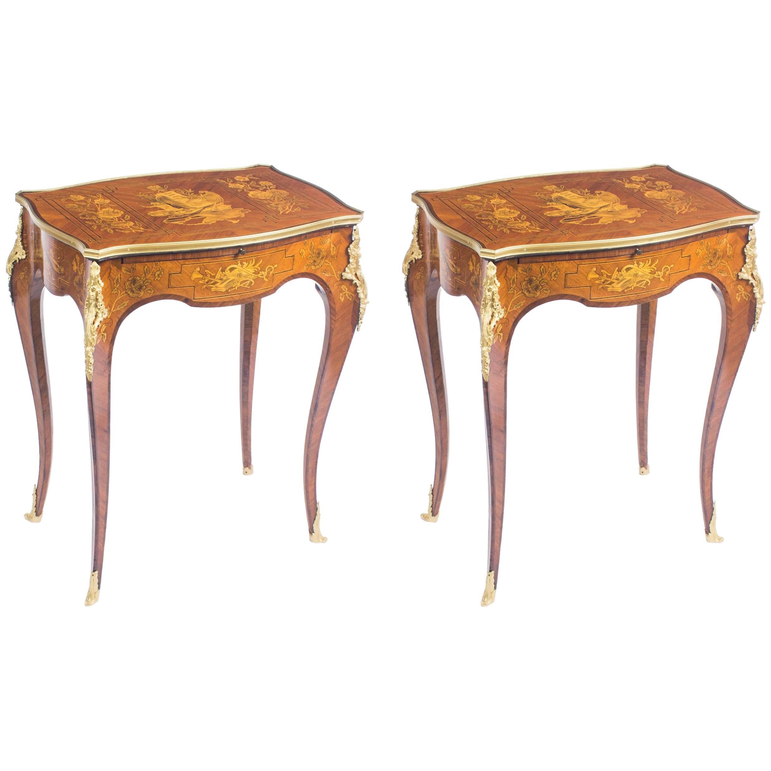 Early 20th Century Pair of Parquetry and Ormolu-Mounted Occasional Tables