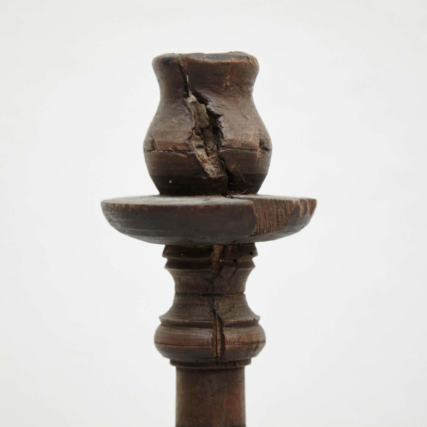 Early 20th Century Pair of Popular Traditional Rustic Wood Candlesticks 8