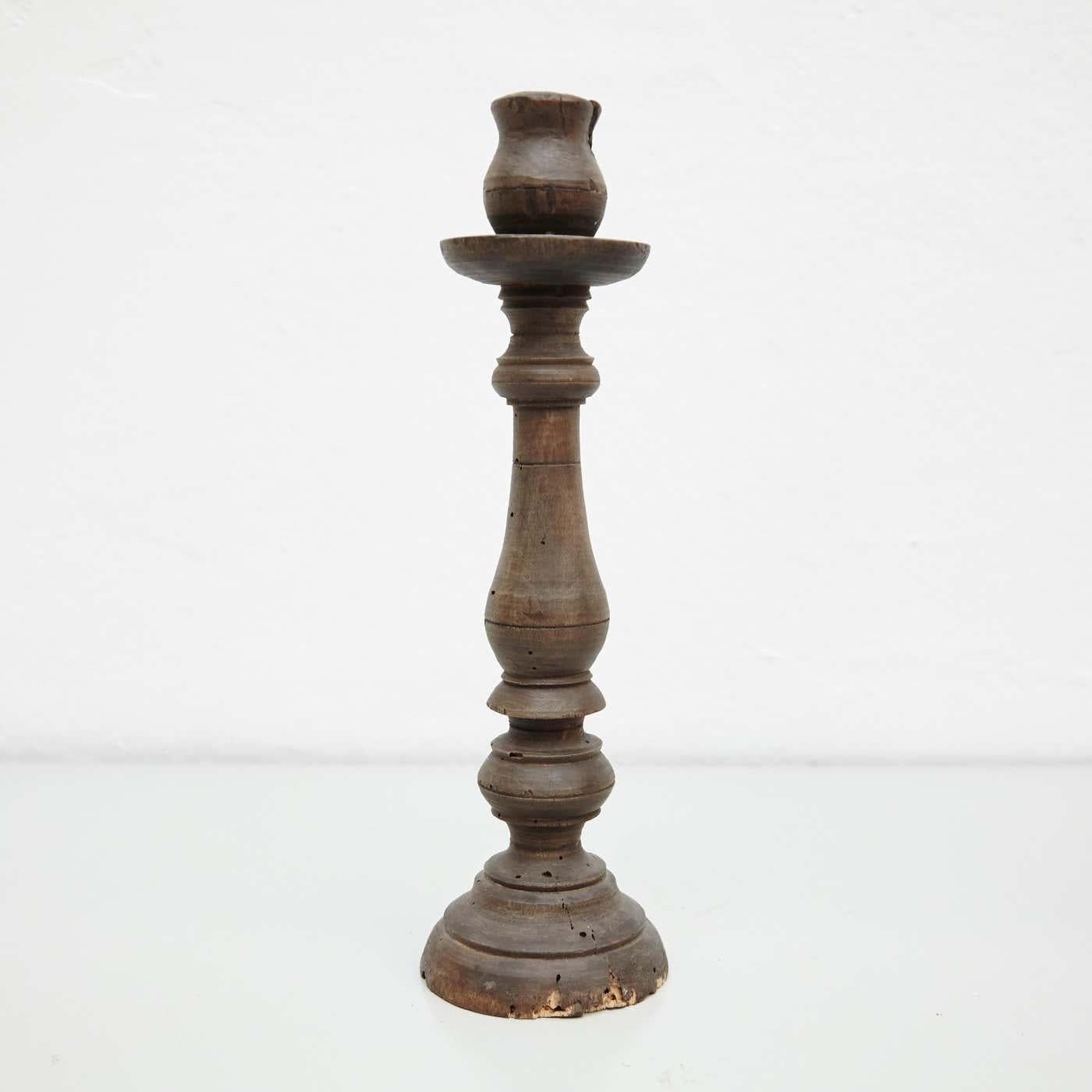 Early 20th Century Pair of Popular Traditional Rustic Wood Candlesticks 24