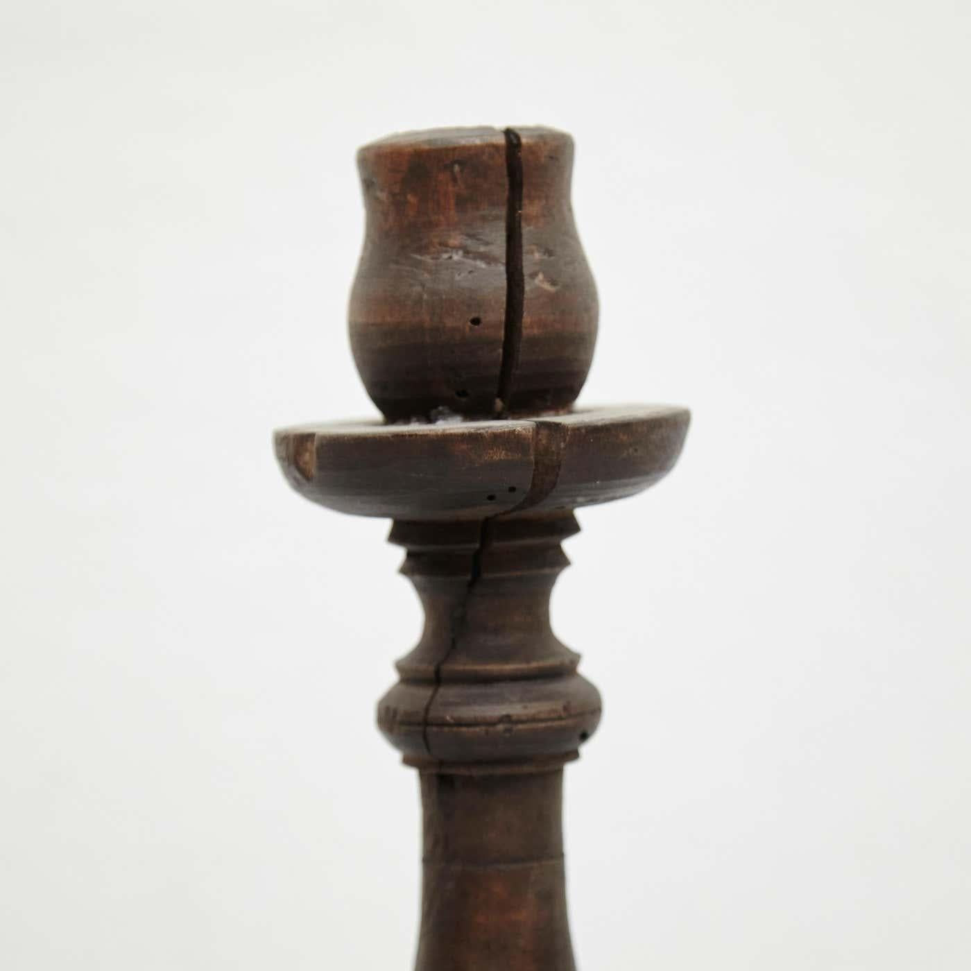 Early 20th Century Pair of Popular Traditional Rustic Wood Candlesticks 2