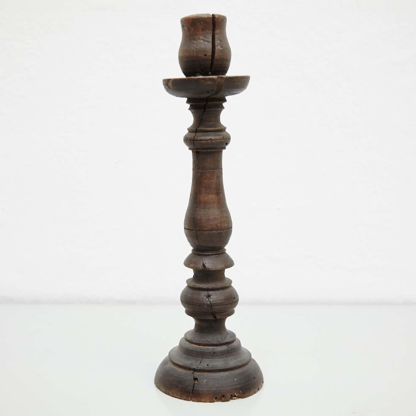 Early 20th Century Pair of Popular Traditional Rustic Wood Candlesticks 3