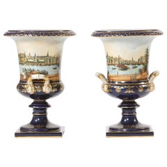 Early 20th Century Pair Porcelain Urns / Campana Shaped Vases