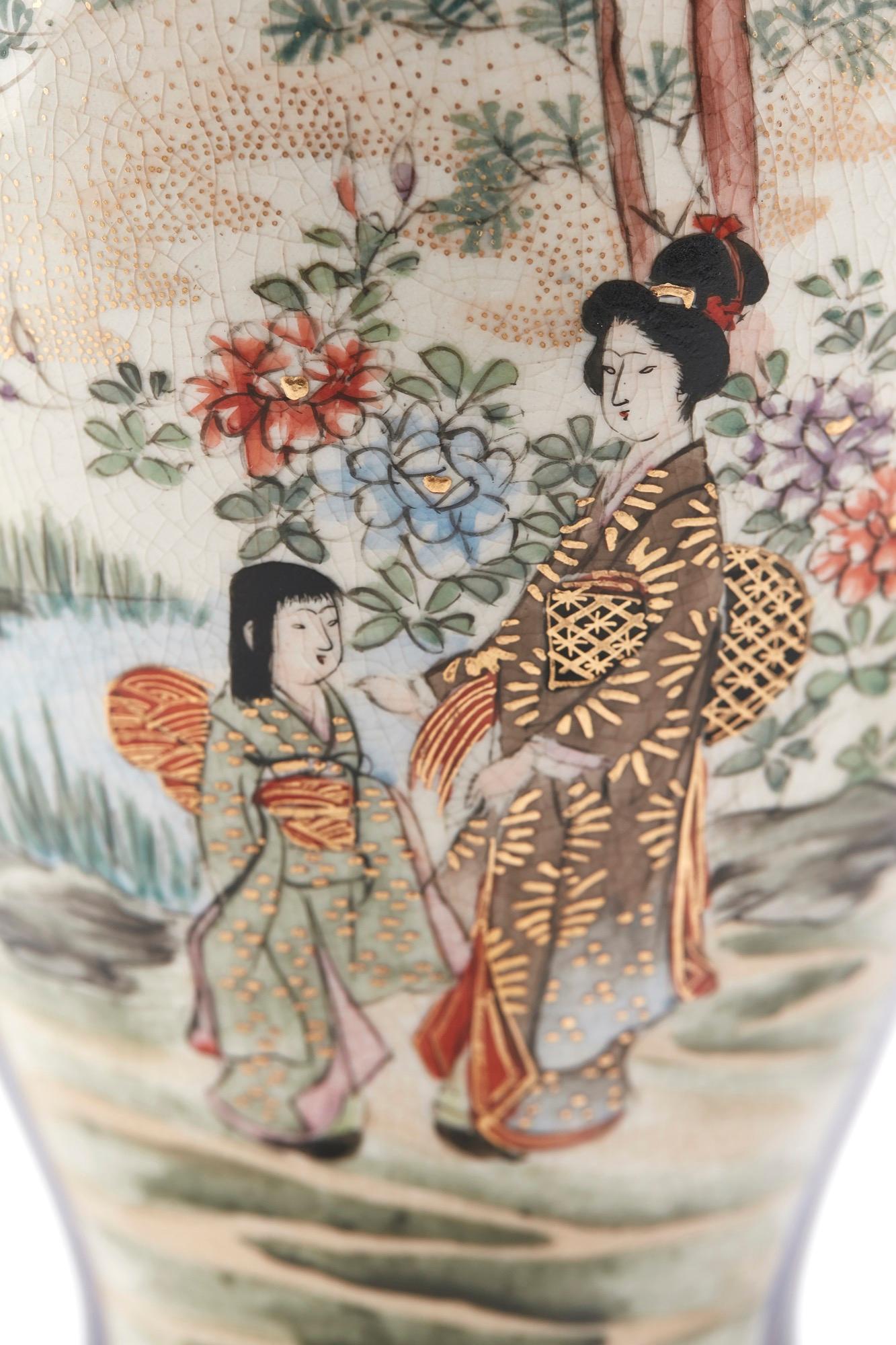 Japanese Early 20th Century Pair Of Satsuma Vases For Sale