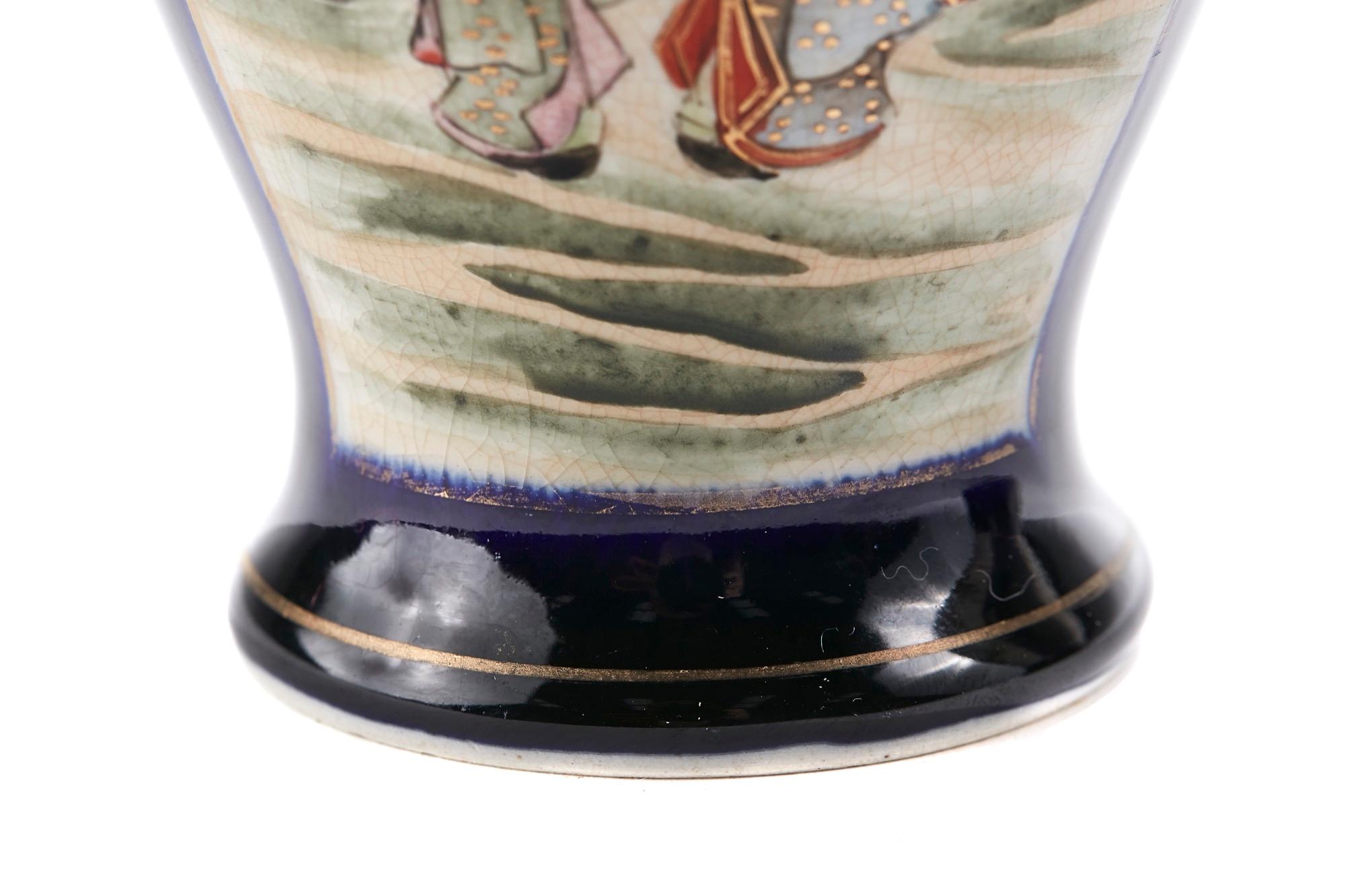 Hand-Painted Early 20th Century Pair of Satsuma Vases