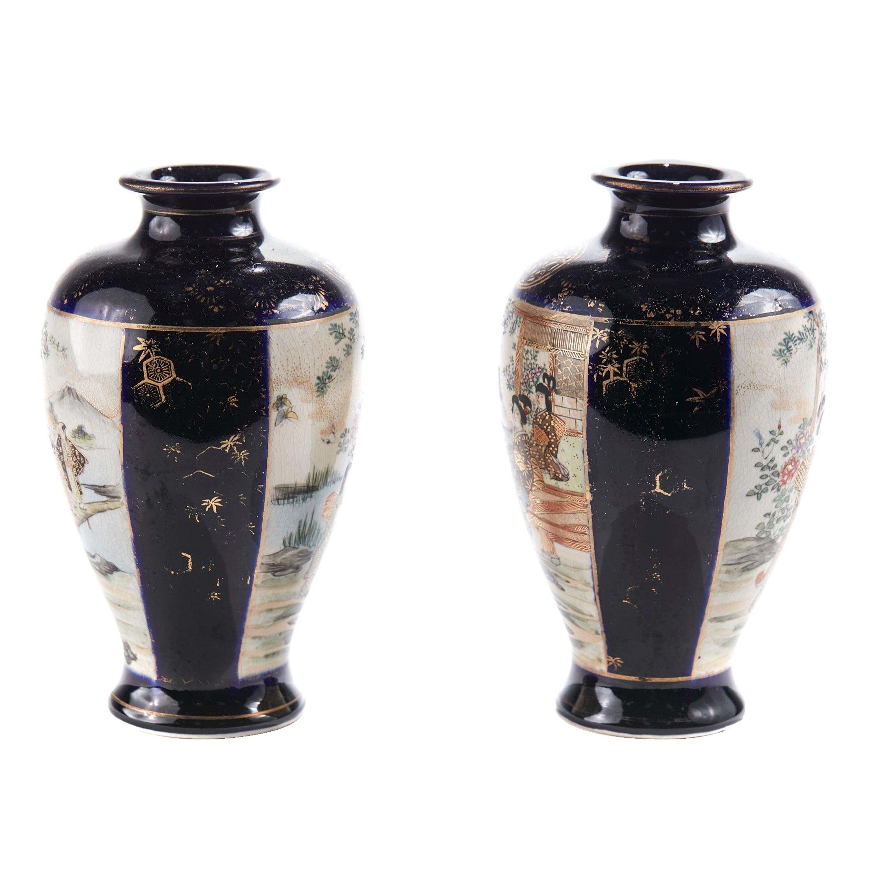 Early 20th Century Pair Of Satsuma Vases For Sale