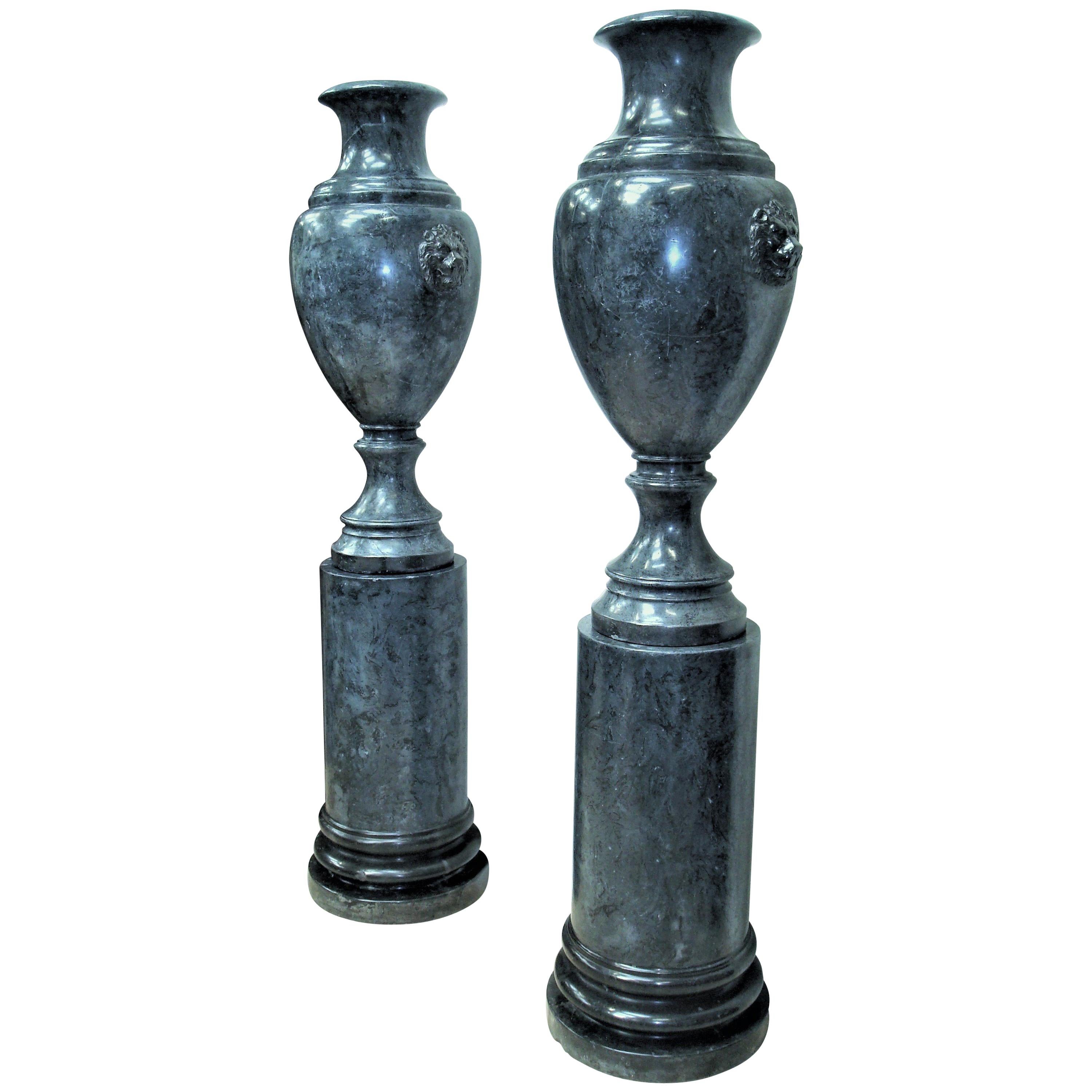 Early 20th Century Pair of Scagliola Urns on Pedestals For Sale