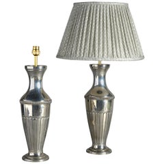 Early 20th Century Pair of Silvered Vase Lamps