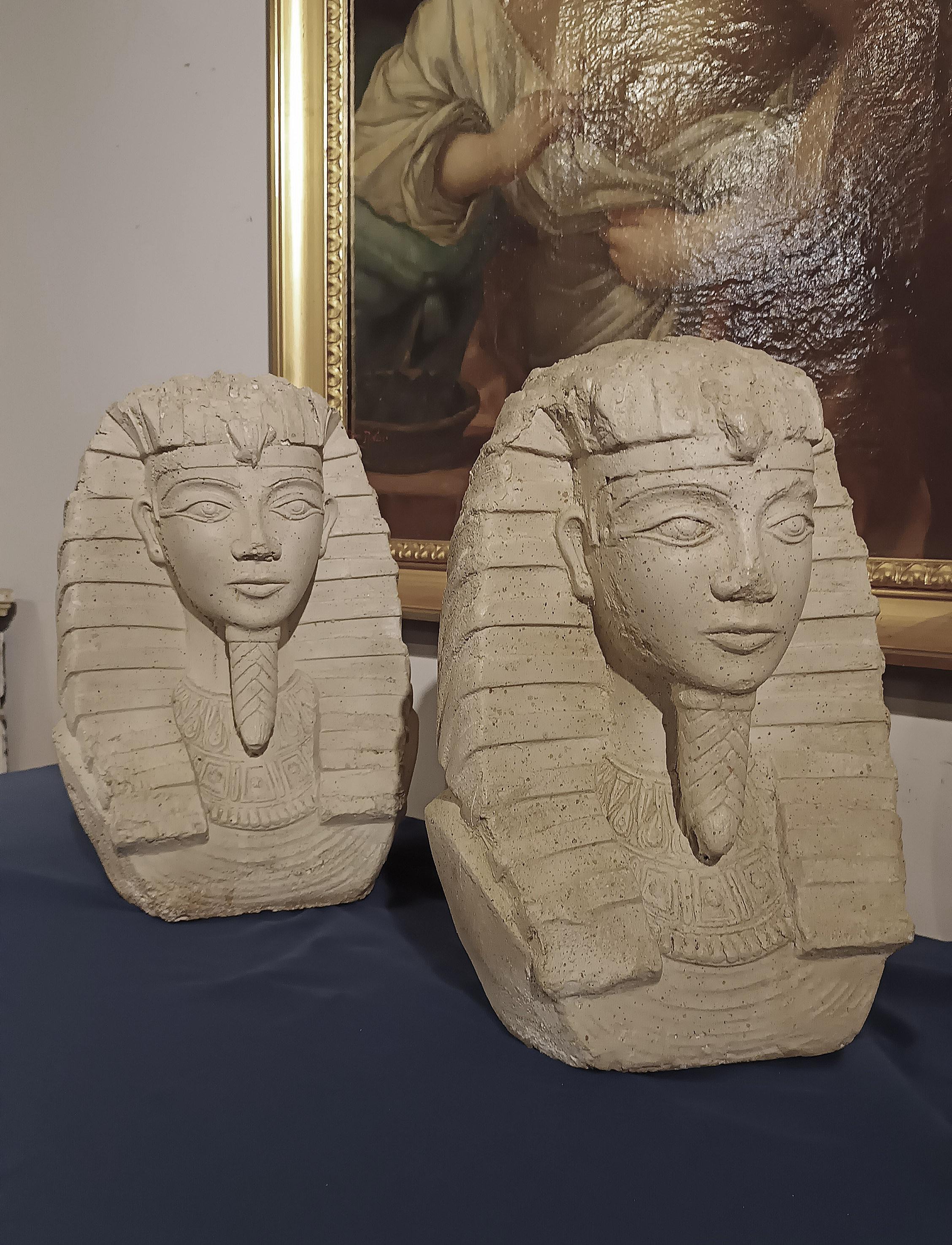 Hand-Crafted EARLY 20th CENTURY PAIR OF STUCCO SPHINXES For Sale