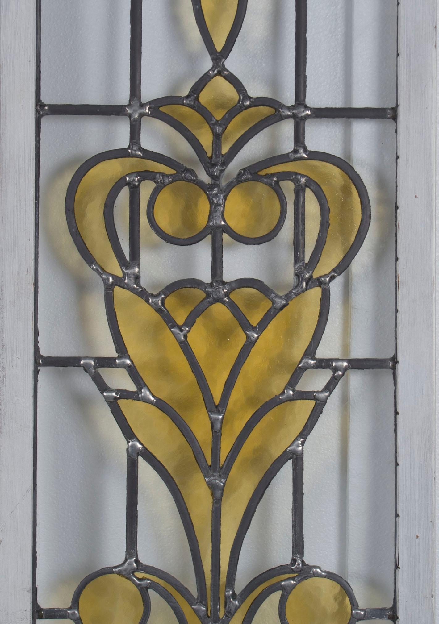 Early 20th Century Pair of Tall Leaded Stained Glass Panels For Sale 1