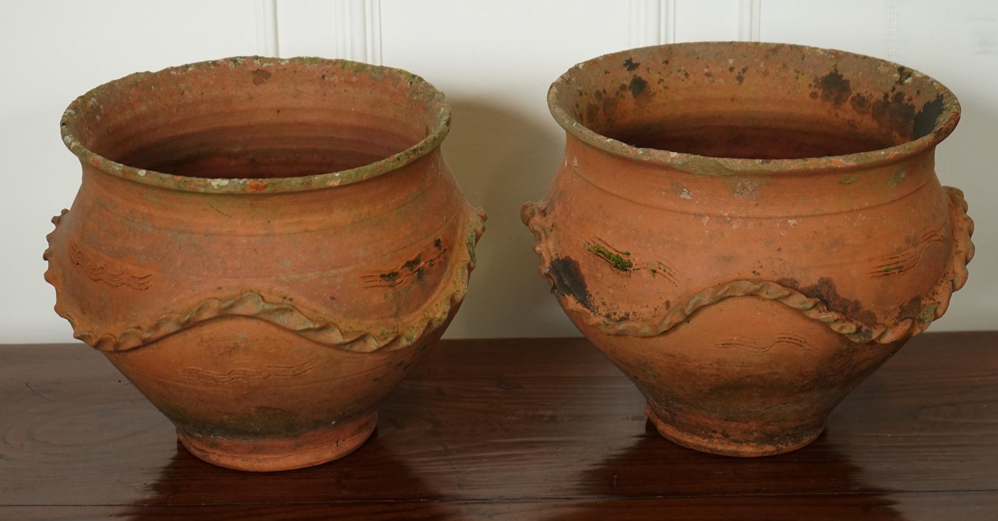 Hand-Crafted EARLY 20TH CENTURY PAIR OF TERRACOTTA PLANTERS POTS j1
