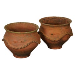 EARLY 20TH CENTURY PAIR OF TERRACOTTA PLANTERS POTS j1