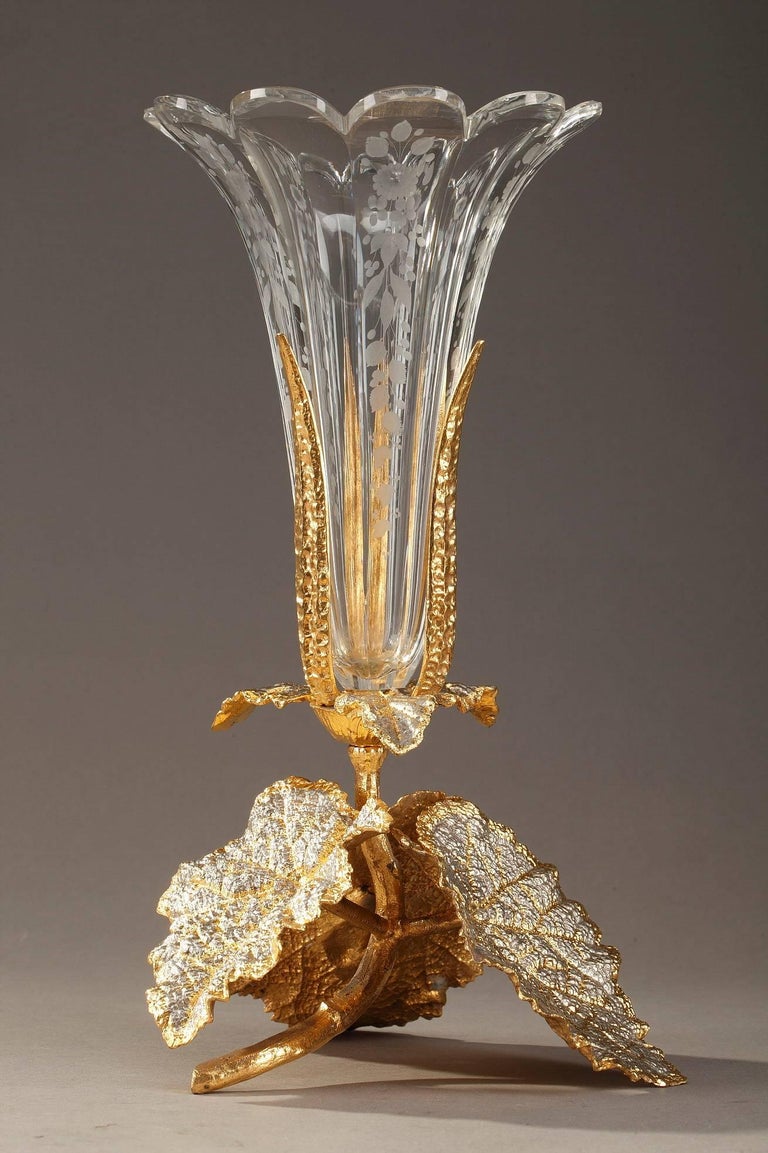 Early 20th Century Pair Of Vases In Glass Gilt And Silvered Brass