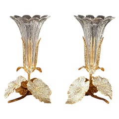 Early 20th Century Pair of Vases in Glass, Gilt and Silvered Brass