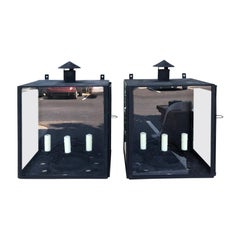 Antique Early 20th Century Pair of Wall Mount Three-Light Lanterns Painted Black