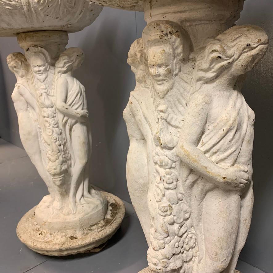 Early 20th Century Pair of White Washed Stone Garden Urns with Figure Columns In Good Condition In Uppingham, Rutland