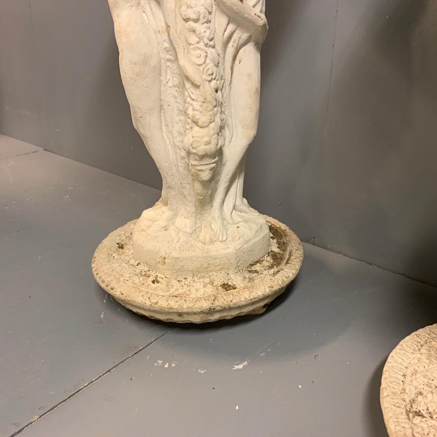 Early 20th Century Pair of White Washed Stone Garden Urns with Figure Columns 2