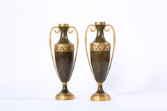 Early 20th Century Pair Tall Patinated Bronze Vases / Pieces