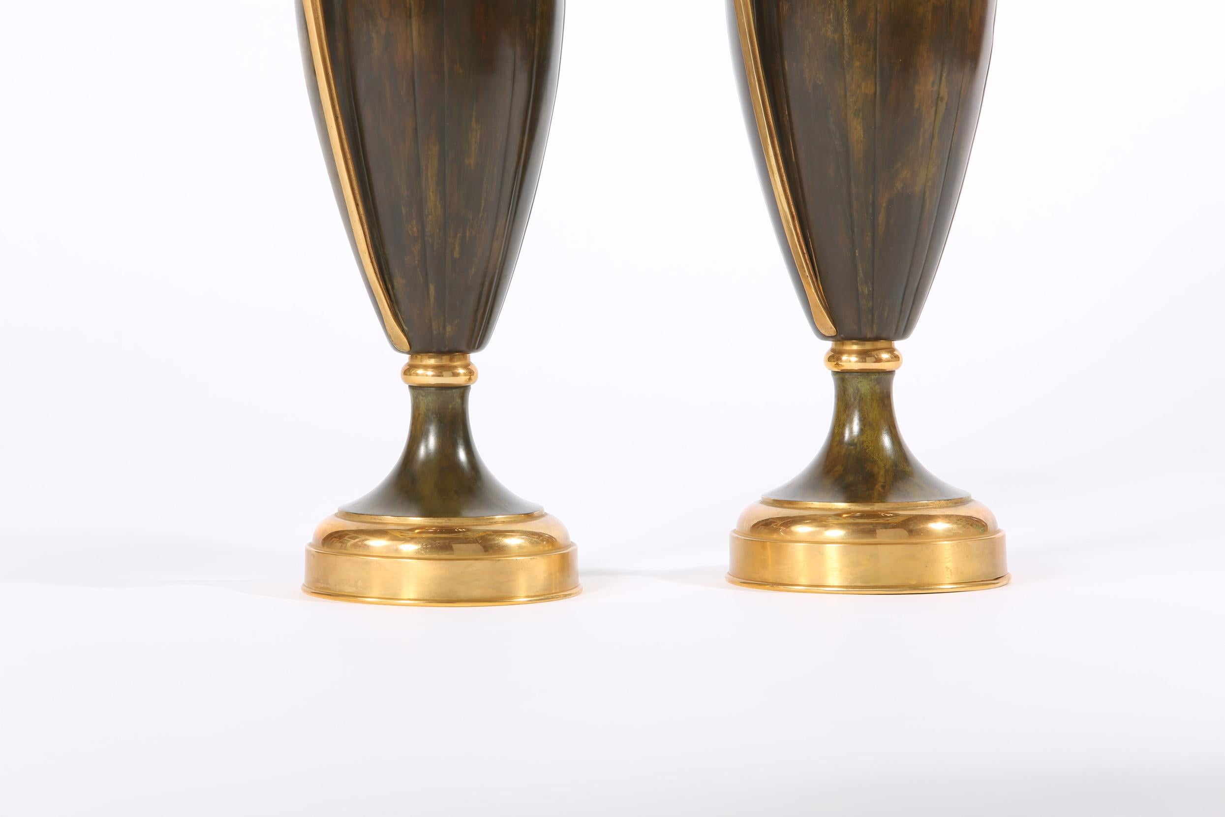 European Early 20th Century Pair Tall Patinated Bronze Vases / Pieces For Sale