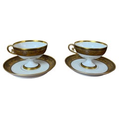 Pareja de tazas de té y platillo de porcelana de Limoges de principios del siglo XX, años 20