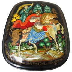 Antique Early 20th Century Paper Mache Laquered Hand Painted and Signed Russian Box