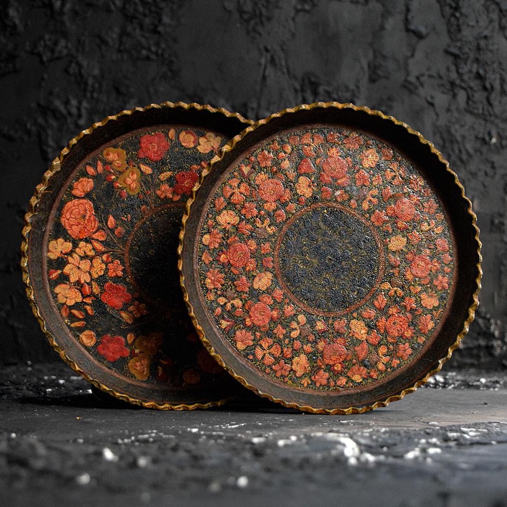 Early 20th century Papier Mache Kashmir Collection 

A nice collection of hand-crafted papier Mache Kashmir bowls, trays, and jars. All hand painted with typical fine floral motifs and design. This collection includes 8 items in total, 2 trays, 2