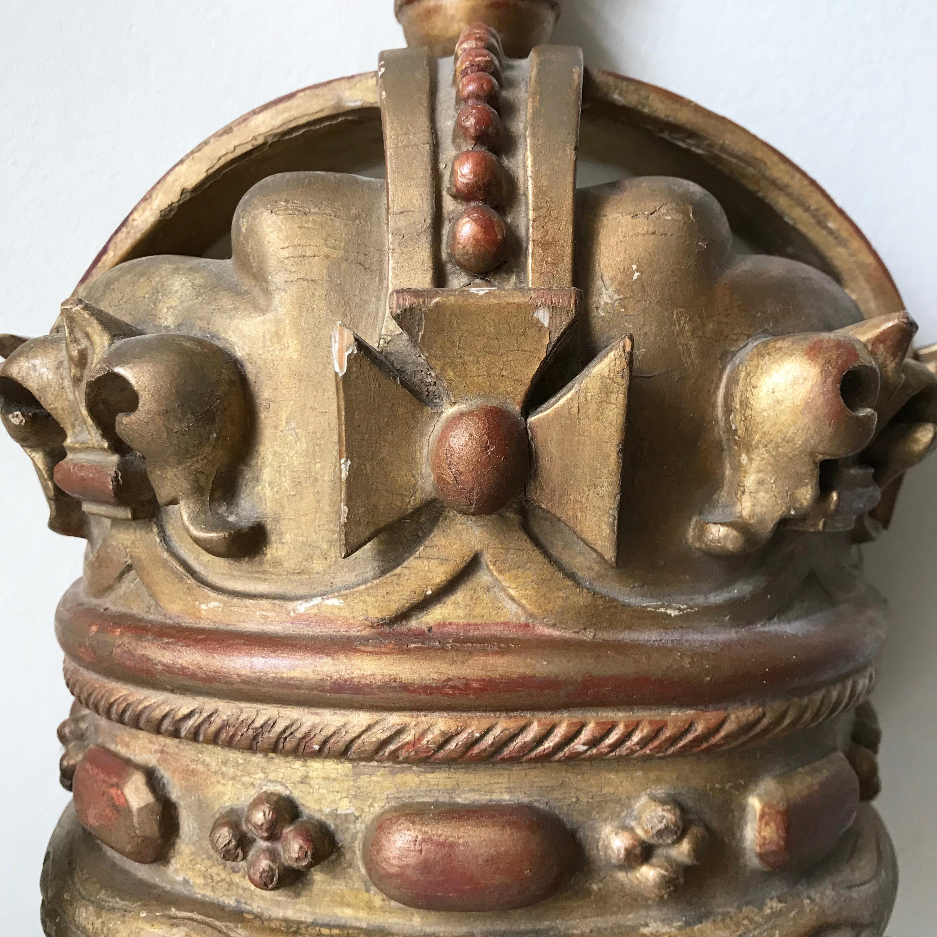 Carved Early 20th Century Parcel Gilt Royal Crown For Sale