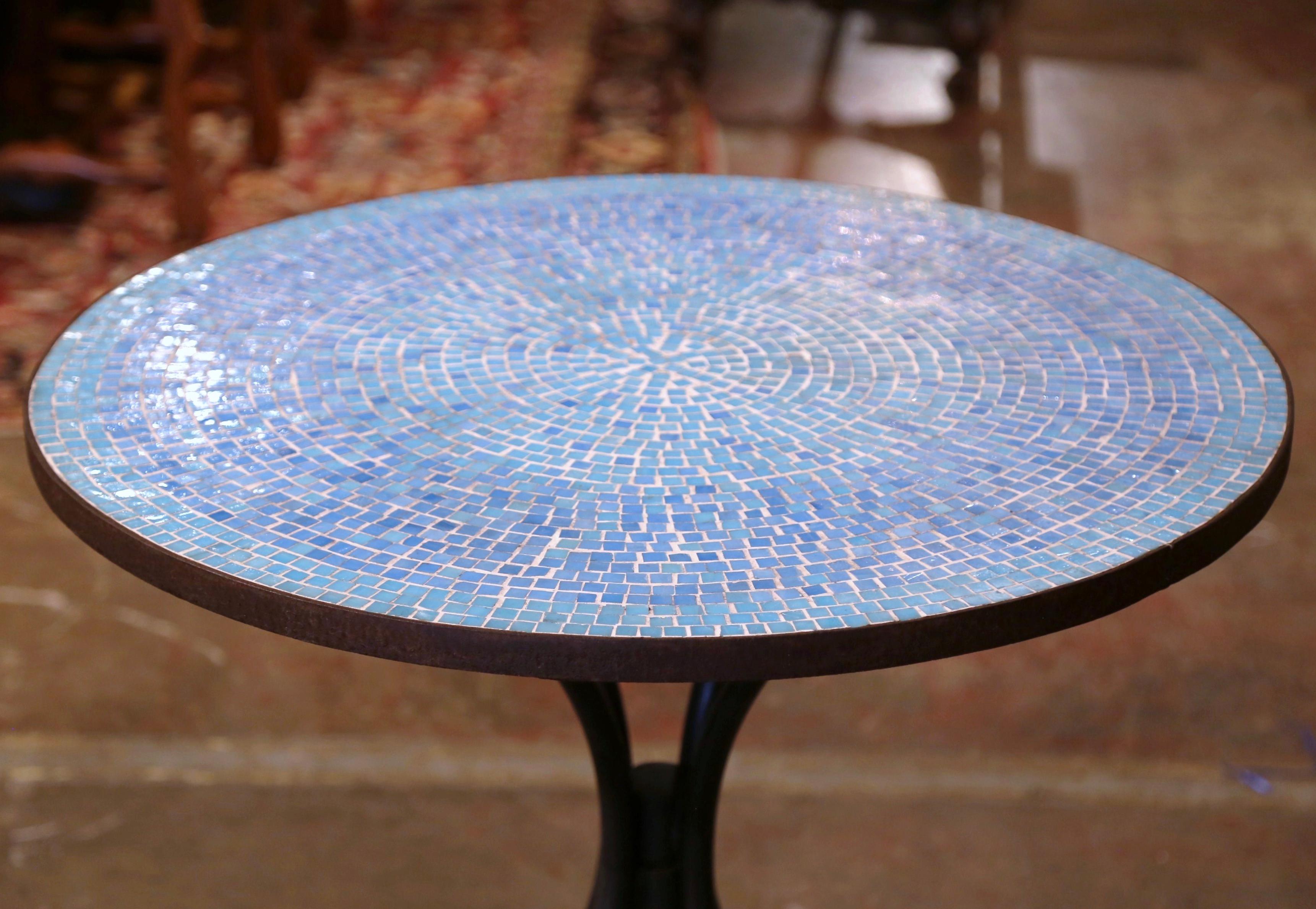 French Early 20th Century Parisian Iron Bistrot Table with Mosaic Tile Top