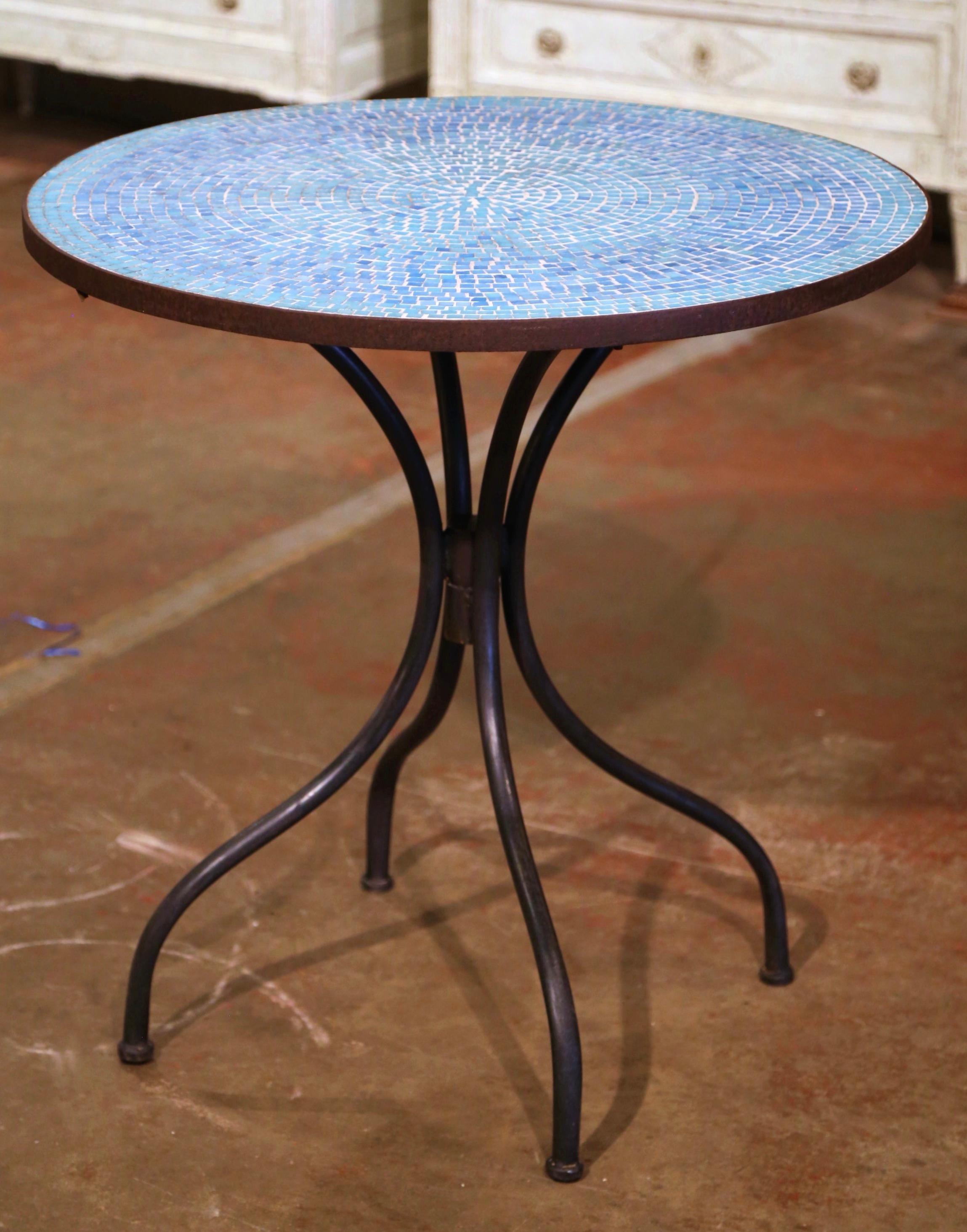 Hand-Crafted Early 20th Century Parisian Iron Bistrot Table with Mosaic Tile Top