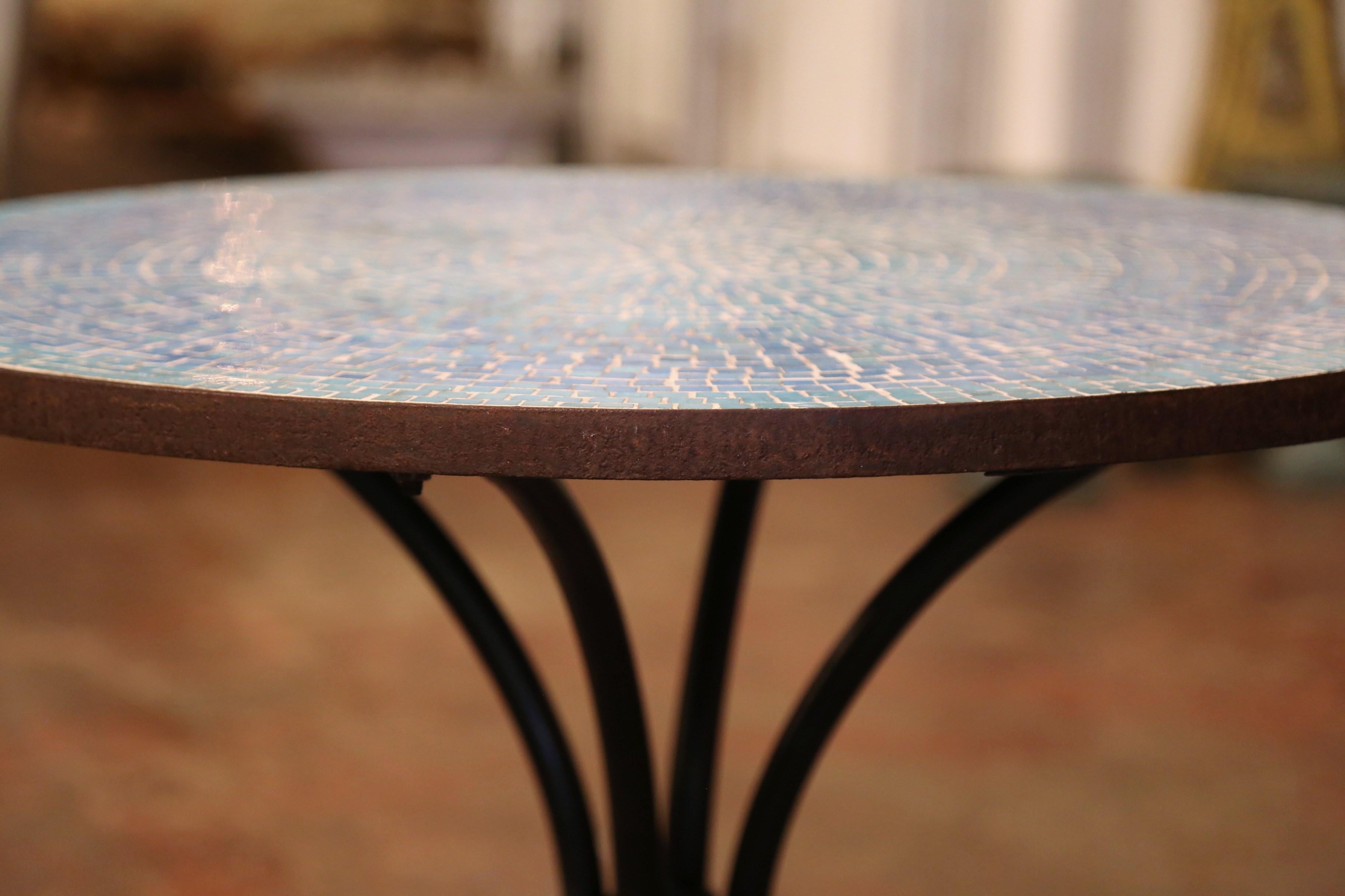 Early 20th Century Parisian Iron Bistrot Table with Mosaic Tile Top 2