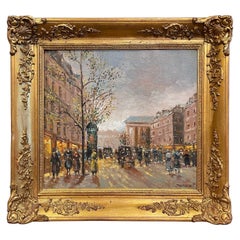 Early 20th Century Parisian Street Oil Painting in Gilt Frame Signed Dumont