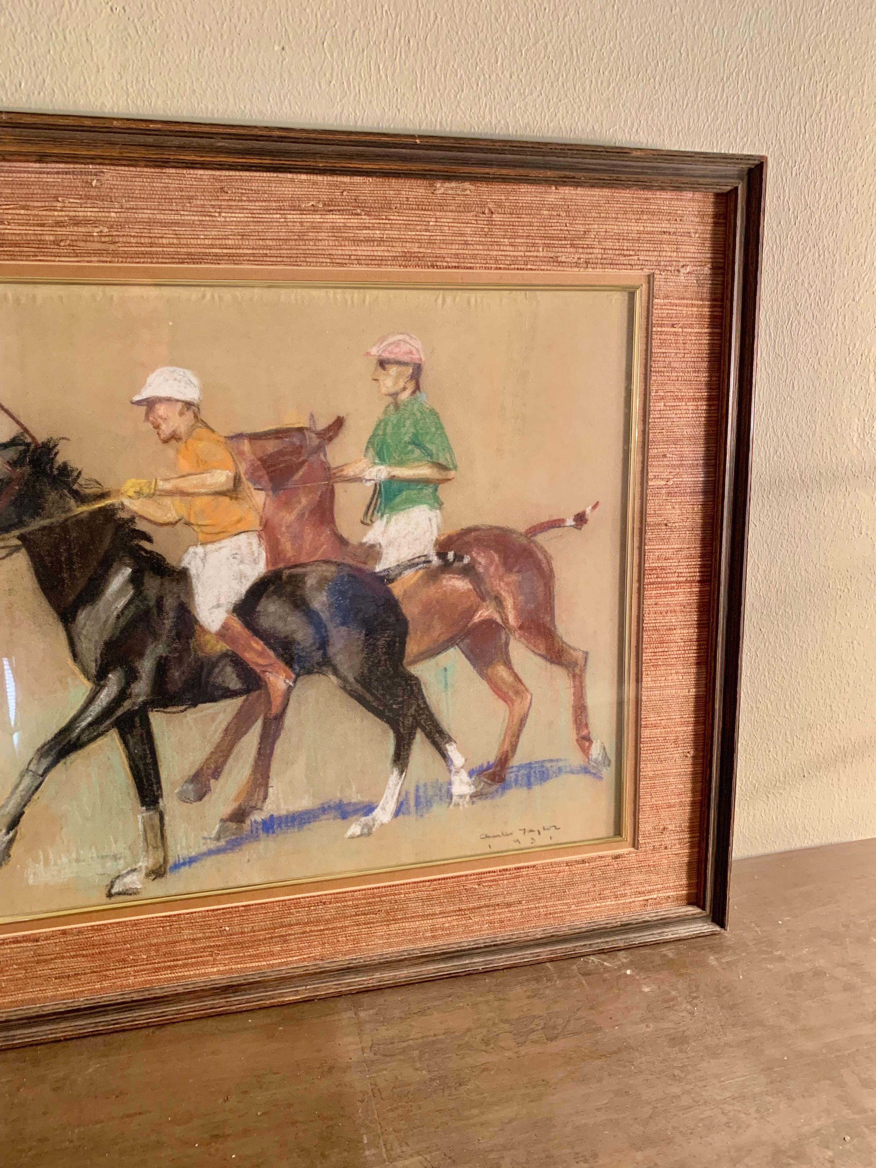 American Early 20th Century Pastel and Crayon Polo Players Impressionism Art For Sale