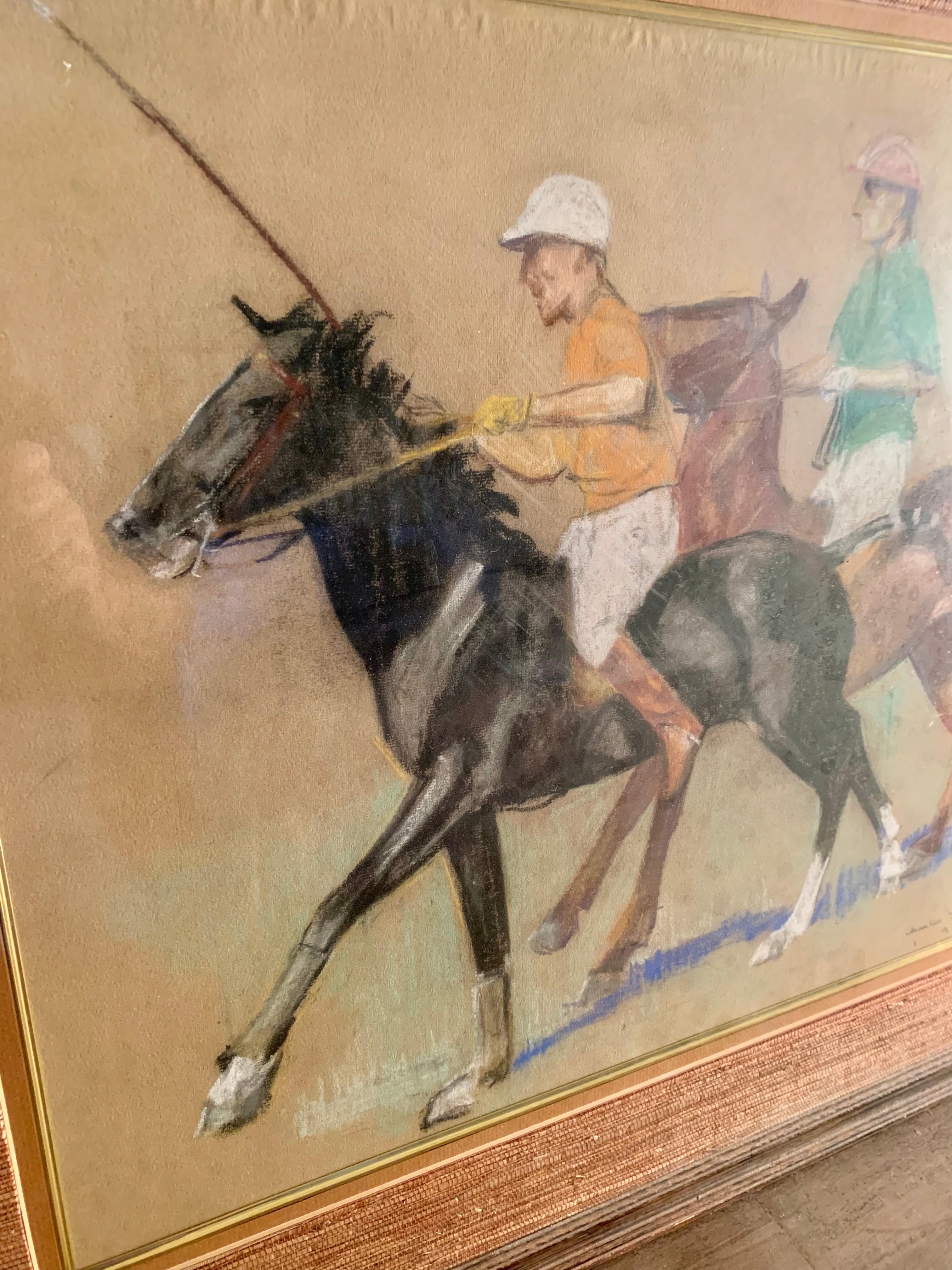 Wood Early 20th Century Pastel and Crayon Polo Players Impressionism Art For Sale