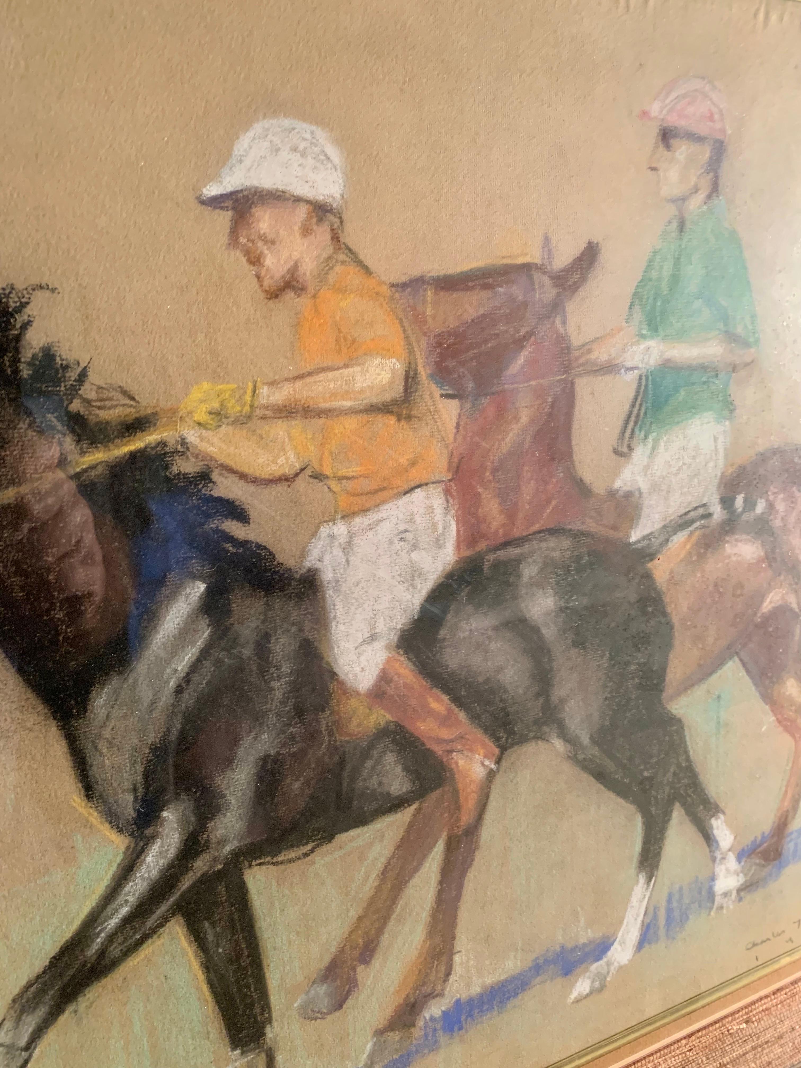 Early 20th Century Pastel and Crayon Polo Players Impressionism Art For Sale 3