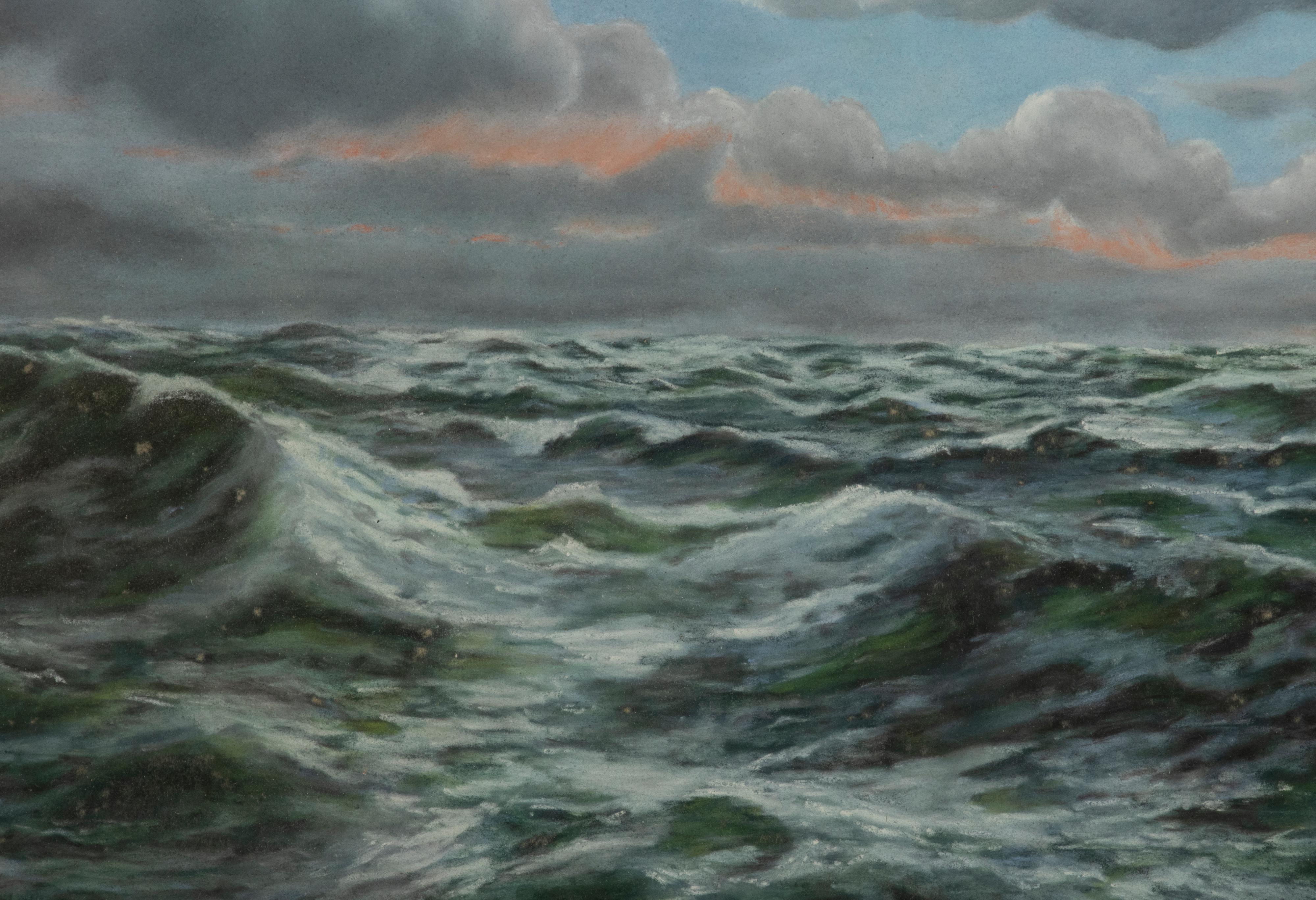 Hand-Crafted Early 20th Century Pastel of an Ocean View Seascape For Sale